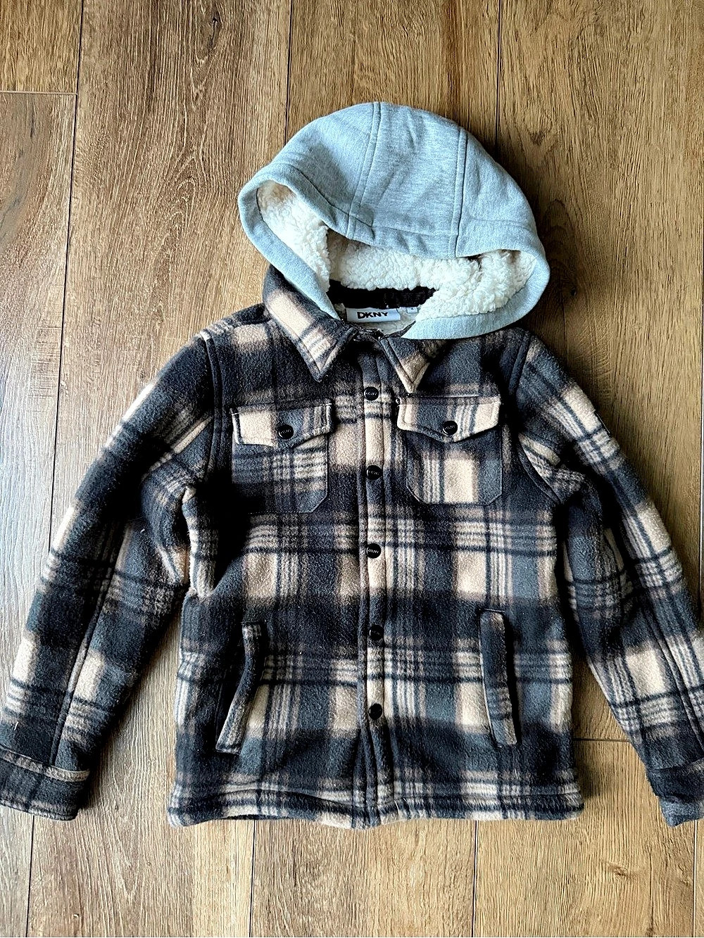 DKNY Boys Size 8 Plaid Hooded Jacket